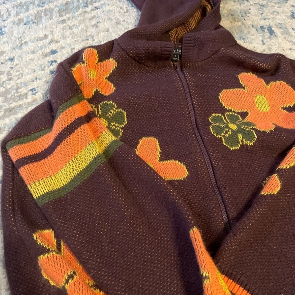 Witty Fox y2k brown floral zip up small - Picture 2 of 5